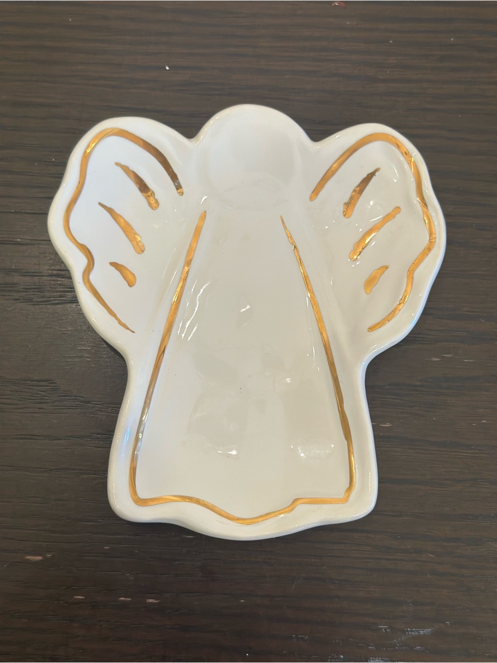 Mud Pie Angel Trinket Dish White Gold Ceramic Christmas Jewelry Ring Tray 5”
